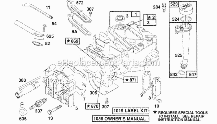 CylinderCyl HeadOil Fill Diagram and Parts List for 124702-0220-01  Briggs and Stratton Engine